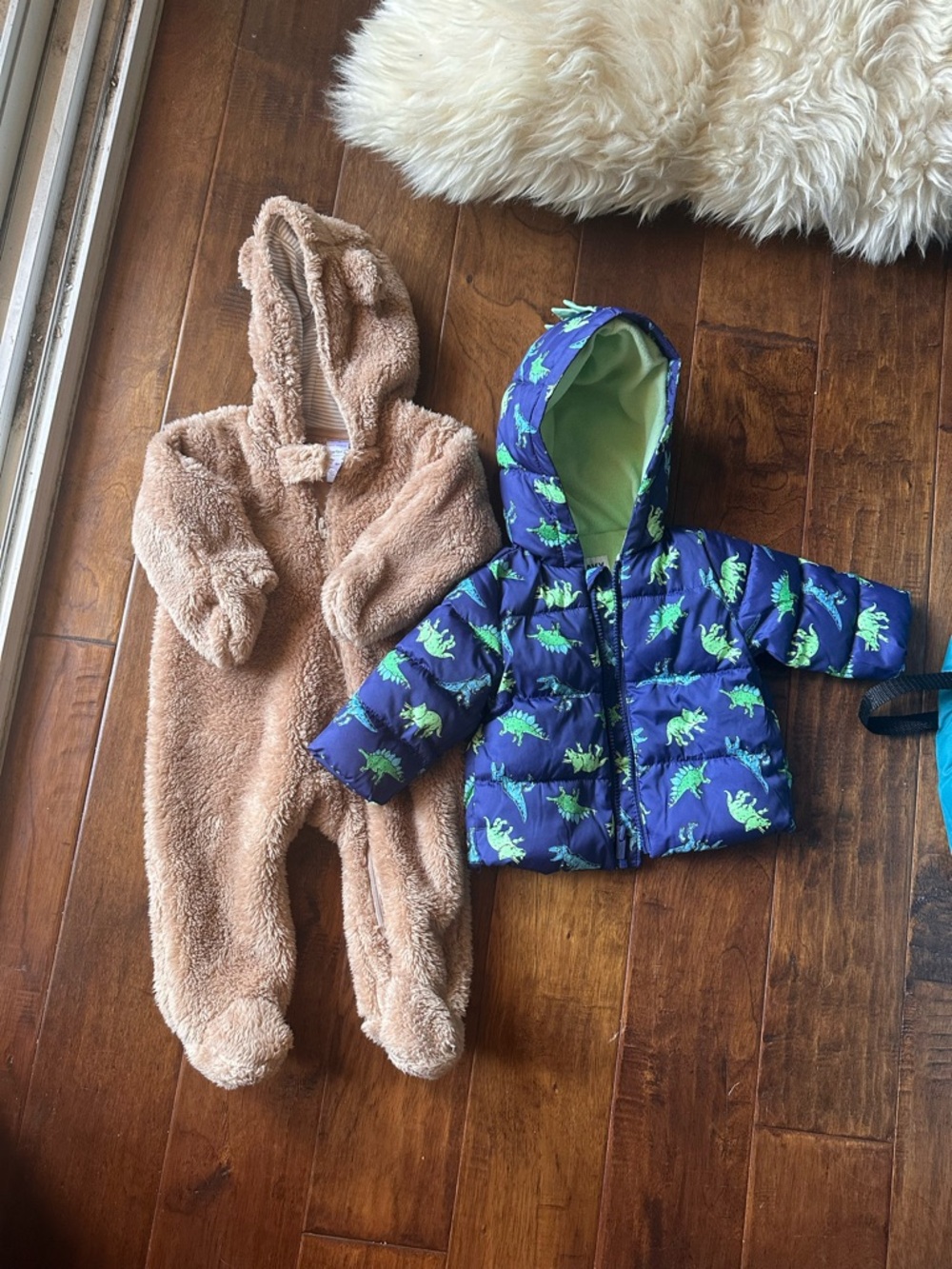 Lot of 2: Fleece One-Piece & Dino Puffer baby Jacket Carters Old Navy 3-6 month